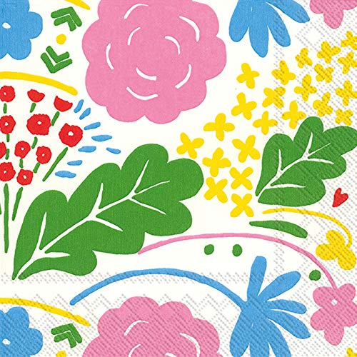 Boston International C804195 IHR Marimekko Cocktail Beverage Paper Napkins, Onni White Rose
