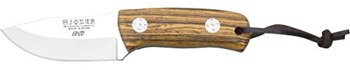 Joker Bushcraft Messer Erizo CB75, Bocote Holzgriff, Gürtelmesser mit MOVA Stahlklinge 7,5 cm, inkl. brauner Lederscheide, Werkzeug zum Angeln, Jagen, Camping und Wandern