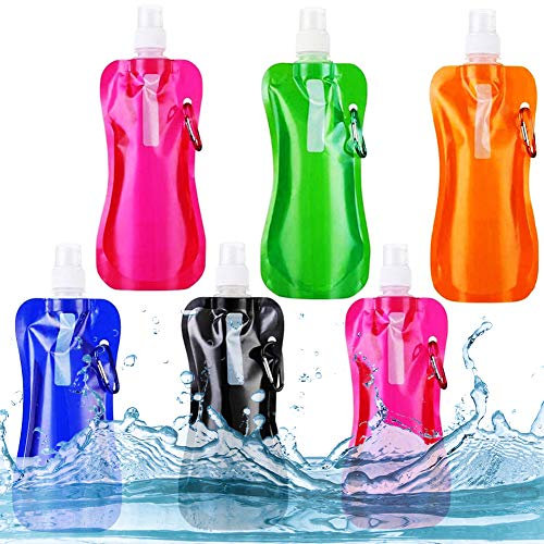 NALCY trinkflaschen faltbar, 6 Stücke Faltbare Wasserflasche Wiederverwendbare Trinkwasserflasche mit Klammer zum Radfahren, Wandern, 6 Farben