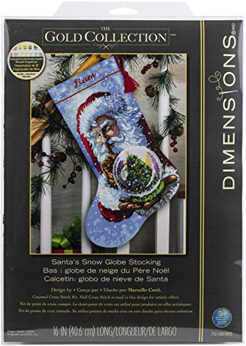 Dimensions 70-08985, Gold-Kollektion, 40,6 cm lange Schneekugel mit Zählmuster, Kreuzstich, Weihnachtsstrumpf, 14 graue Aida