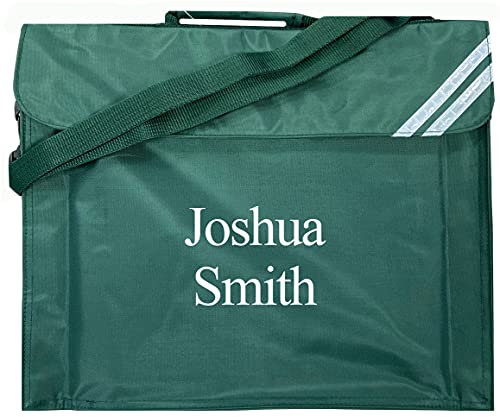 Kids Essentials Personalised Name School Book Bag Embroidered Multiple Colours Back to School (Bottle Green)