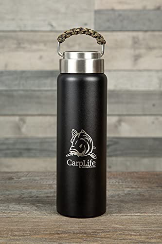 CarpLife - Termo térmico para pesca (acabado a mano, 600 ml, capacidad de 600 ml, doble pared, acero inoxidable, mango de paracaídas, color camuflaje