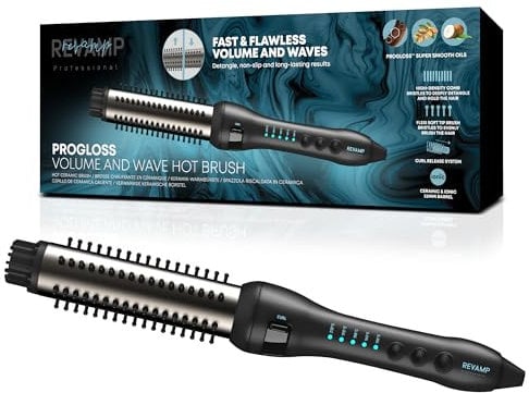 Revamp Progloss Keramikbürste für Volumen und Wellen - 32-mm Keramik- und Ionenbürste mit einziehbaren Borsten und Progloss-Ölen für einfache, lang anhaltende Locken und Wellen