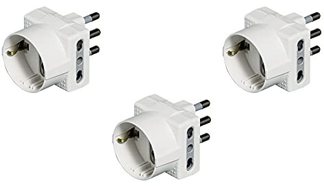 BTicino S3611DKIT Set 3 Adattatori Tris Prese Multiple a 3 Posti, ognuno con 1 Presa Schuko polivalente standard tedesco e 2 Prese piccole 10A, 1500 W, 250 V, colore bianco, venduti in blister