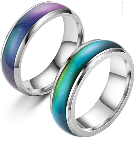 2 Pcs Mood Rings for Kids Men Women With Color Mood Chart & Stainless Chain