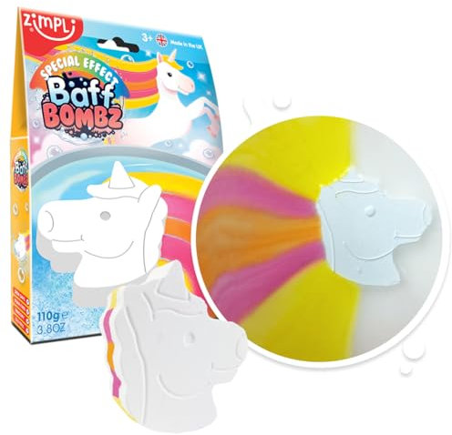 Zimpli Kids Großes Einhorn Badebombe, zaubert magisch einen mehrfarbigen Spezialeffekt, Einhorn-Geburtstagsgeschenk für Mädchen, Badespielzeug aus Taschengeld