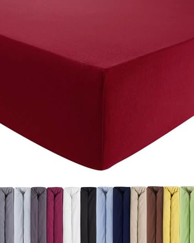 Entspanno Luxus Spannbettlaken 90x200 bis 100x220cm - Aus weichem Premium Jersey - für Wasser- & Boxspringbetten bis 35 m Höhe - Wein-Rot