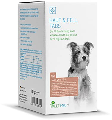 Valetumed Tabs Haut & Fell, 180g, Zusatzfutter für Hunde zur Unterstützung Einer intakten Hautfunktion und der Fellgesundheit