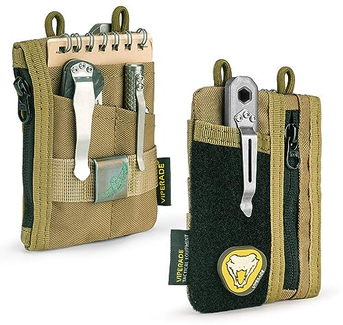 VIPERADE VE18-S Small EDC Pouch Tool Organizer,Multifunction Small Tools Pouch with 6 Pockets,EDC Organizer for Men,Mini Pocket Organiser with Patches Area for DIY (Khaki)