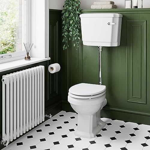 Park Lane® Traditional Bathroom Cloakroom Low Level Toilet WC Space Saving Single Flush Cistern Soft Close MDF Seat Oval Pan Ceramic, White Gloss