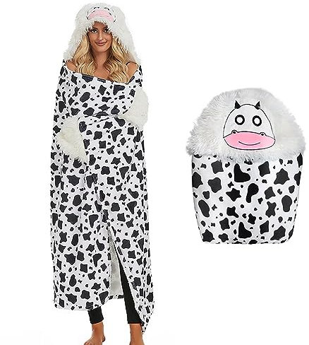 WJMSDK Kuh Decke mit Ärmeln - Kuh Geschenk für Frauen, Sherpa Fleece Kuscheldecke mit ärmeln, Tragbare Decke zum Anziehen als Weihnachten Geburtstagsgeschenk für Frauen Damen