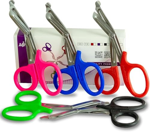 MJW Set mit 5 pcs Teilen 7,5 Zoll, Trauma Schere aus Edelstahl, praktische Erste Hilfe-Schere, Verbandschere, Auch für die Arbeit in der Küche, Büro, Basteln, Heimwerken und Multitasking Geeignet