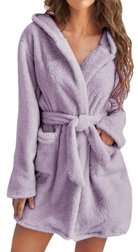 MJGkhiy Vestaglia Donna Pile Invernale Caldo Comodo Con Cappuccio Flanella Accappatoio Vestaglie Cotone Con Cintura Termico Abbigliamento Da Notte Loungewear Fleece Accappatoio