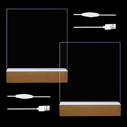 LED Lichter Display Basis, 2 Stück 15 cm Rechteckig aus Holz, beleuchtet USB LED Lichtsockel Holzsockel, Holzbeleuchtung Basis Stand mit 2 Acryl Platte (buntes Licht)