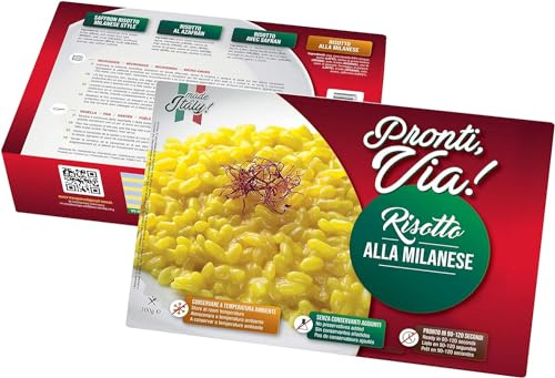 Risotto pronti via - Risotto – Pronto in 2 Minuti – Si Conserva Fuori Frigo – Senza Conservanti – 100% Prodotto Italiano – 300 gr (4, Risotto Carnaroli alla milanese)