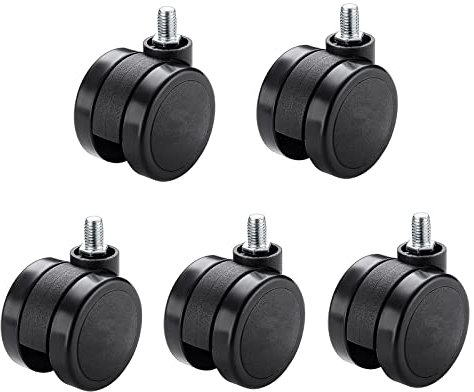 PU-Ersatzlenkrollen für Bürostuhl, Drehstuhl, Bodenschutz, 60 mm Bürostuhl-Lenkrolle, Schaftgröße 11 mm x 24 mm, Gewindeschaft 10 mm x 19 mm, 5er-Set