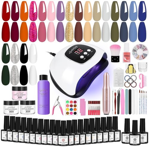 SPTHTHHPY Kit Manicure Completo: 20 Colori Smalto Semipermanente + Lampada UV LED 48W + Set Polvere e Liquido Acrilico + Tagliaunghie Elettrico