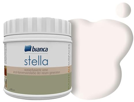 Bianca Stella Vernice per mobili premium senza carteggiatura per cucina e bagno, Bianco polvere, Lucido, 500ml, a base acquosa, vernice acrilica per tutte le superfici, legno, piastrelle, metallo