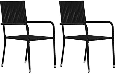 Somanki Garten-Essstühle 2 STK. Stapelbar Schwarz Polyrattan, Gartensessel, Balkonstuhl, Hochlehner, Balkon Stühle, Terrassenstuhl, Balkonmöbel - 318718