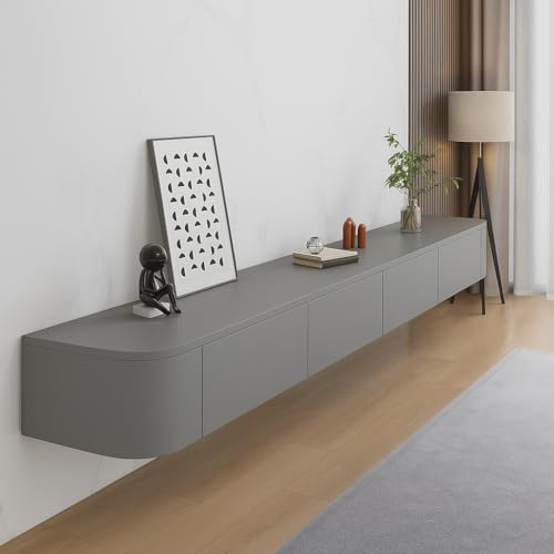 TULAZOU Meuble TV/Banc TV/Meuble TV Suspendu – Blank - 200cm – 2 Compartiments spacieux – Style Contemporain Meuble Salon - Gris