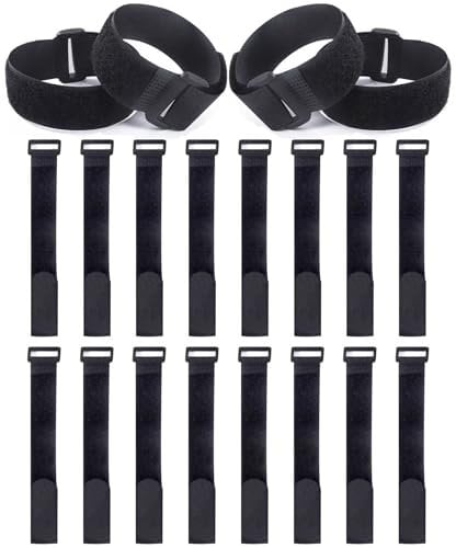 HAN-LBG 20 Pack Reusable Cable Ties 1 x 8 Inches, Self-Adhesive Hook and Loop Cable Straps with Buckle, Black Nylon Cinch Straps for Wire Management Organizing Cords Ropes Hoses