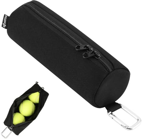 Easecos Padel Ball Holder Portable Paddleball Storage Bag with Metal Hook, Paddle Tennis Ball Carry Bag Holds 3 Pcs Regular Paddleball, Tennis Training Accessories Pouch