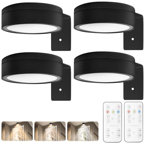 Bildbeleuchtung Kabellos 4er Pack LED Bilderleuchte Batteriebetriebene mit Fernbedienung Dimmbar & 3 Lichtfarben, Magnetisches Bild Licht Wandlampe für Bilderrahmen Kunstwerke Portrait Dartboard