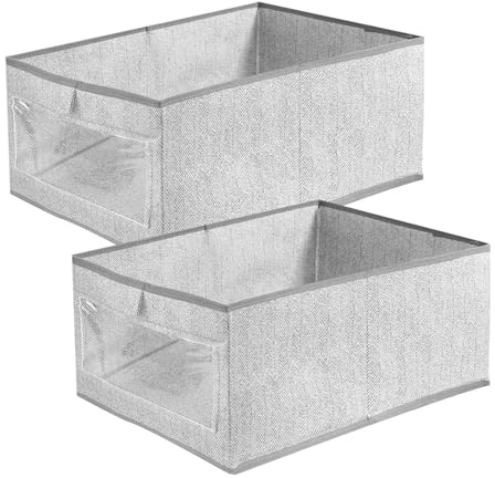 VUTYNKO Schrank Organizer Kleiderschrank, 2er Set Faltbar Kleiderschrank Organizer Vliesstoffe 44x30x20cm, Aufbewahrungsbox mit Transparentem Sichtfenster für Kleidung Bücher Kosmetik Spielzeug