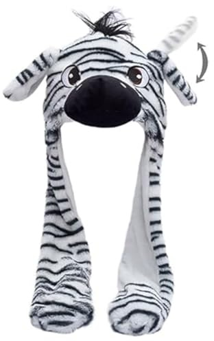 ZesGlyxyr Animal Hat with Moving Ears, Soft Plush Ears, Hats with Moving Ear, Animal Hat and Jumping, Funny Plush Cap, Halloween Christmas Carnival Birthday Cosplay Dress up Party Gift (Zebra)