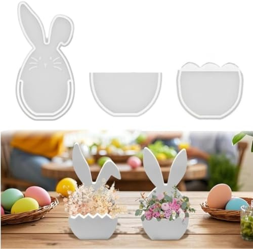 2 Stück Silikonformen für Ostern, dickohrige Hasenfiguren, Gießform für Ostern, Hasensilikonform, Bastel-Ostergipsform, Frühlingsgussform für Ostern