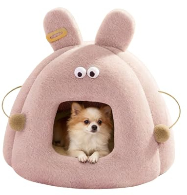 Qumiuu Maison pour Chat d'Intérieur - Enceinte Antivent avec Design Adorable de Lapin | Petite Maison pour Chat avec Matelas Amovible - pour Dormir Chatons De Noël en Extérieur Hiver
