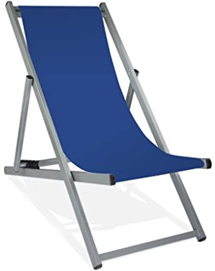 MultiBrands Liegestuhl, klappbar, Aluminium, Sitzbezug Königsblau, Silber lackiert