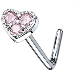 beyoutifulthings Nasen-Piercing Herz ZIRKONIA 4mm Nasen-Ring Nasen-Stecker L-Form Chirurgenstahl Multicolor Stab-Länge 6mm