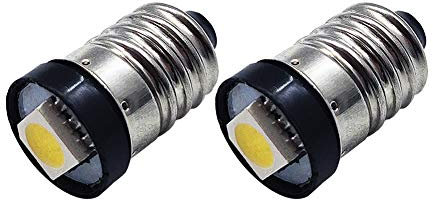 Ruiandsion 2pcs E10 LED Bulb DC 3V 0.5W 4300K Warm White 5050 1SMD LED Bulb for Torchlight Flashlight Torch Headlight,Negative Earth