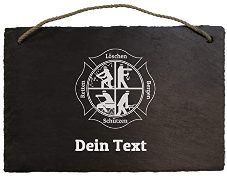 Schiefertafel ca. 21x29 cm graviert mit Logo Feuerwehr Retten Löschen Bergen Schützen Wunschtext und Name Schieferplatte Klingelschild Türschild für freiwillige Feuerwehr