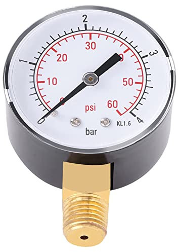 FTVOGUE Mini Low Pressure Gauge 1/4 NPT Brass Side Mount Gauge for Fuel Air Oil Or Water 0-4bar / 0-60psi NPT