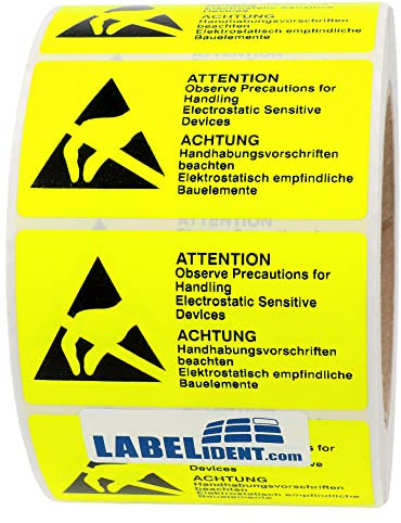ESD-Warnaufkleber 74 x 37 mm - 1.000 selbstklebende Warnzeichen aus Papier, selbstklebend