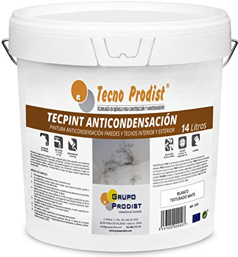 Tecno Prodist TECPINT ANTICONDENSACIÓN (14 Litros) - Pintura Anti-condensación al Agua para Interior y Exterior - Paredes y Techos -gran cubrición y blancura - Fácil Aplicación - (BLANCO)