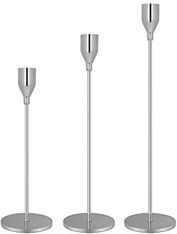Set of 3 Candle Holders Rose Gold Matte Black Taper Candlesticks Wedding Dinning Party Table Decorative Candelabra Modern Holder for 3/4 Inch Thick Candle & LED Candles