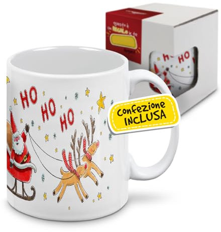 mugnue Tazza Mug Tazza Natale Tazze Natalizie Regali Natale Economici Tazza Colazione con Scatola Regalo Bianca (Babbo Natale su Slitta con Le Renne)