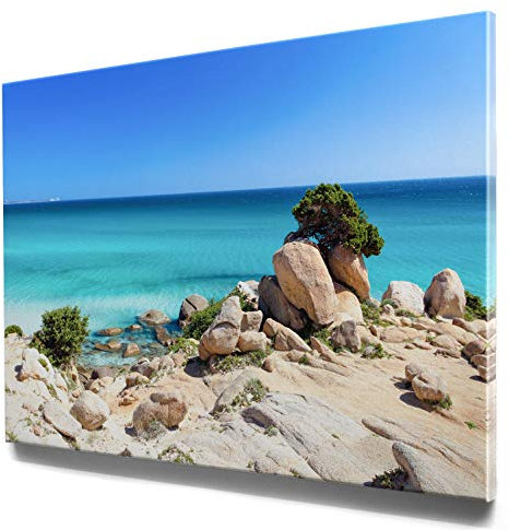 Panorama Leinwand, Strand Notteri, Sardinien - als 150x50cm großes XXL Leinwandbild. Wandbild als Hintergrund und Deko für Wohnzimmer & Schlafzimmer. Aufgespannt auf 2cm Holzrahmen