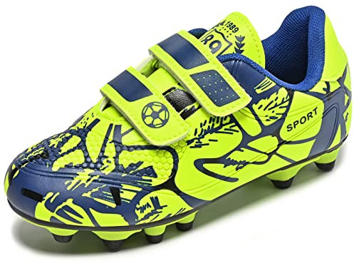 Mitudidi Kids Football Boots Boys Girls FG/AG Soccer Athletics Running Sport Training Shoes Profession Competition Teenager Indoor Outdoor Cleats Sneakers for Unisex Blue Green 4 UK