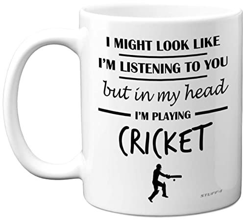 Stuff4 Cricket Gifts for Men - in My Head I'm Playing Cricket - Funny Mug, Gifts for Lovers, Presents, 11oz Ceramic Dishwasher Safe Premium Mugs Cup