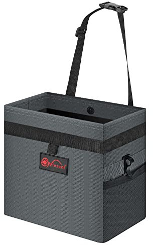 Vinsani Car Rubbish Bin with Lid Cover Waterproof Leakproof Interior Foldable Adjustable Straps Car Seat Boot Storage Bag Trash Holder Waste Organiser Car Accessories – Medium/Grey