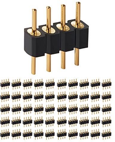 Chanzon Pin Header para 3528 5050 SMD RGB Tira LED Chip 4 Pines x 50 Piezas Pines de Cabezales Macho Derecho Unica Fila Pasadores Redondos Chapado en Oro Paso de 2,54 mm 0,1 Pulgadas Breakaway