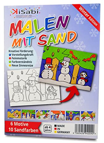 KiSabi Malen mit Sand: Kinder Sandbilder Winter Edition Set mit 6 kreativen Motiven