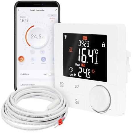 WT8 WiFi Thermostat Raumregler für elektrische Heizgeräte, Konvektoren und Fussbodenheizung mit TuyaSmart Smartphone App