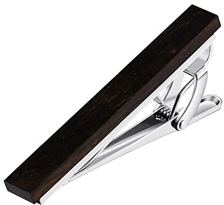 Skcess Krawattennadel Braun, Krawattenklammer für Herren Hölzern Hemd-Manschettenknöpfe Rostfreier Stahl Geschenke für Herren Und Damen