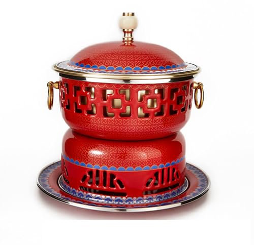 Pentola calda in rame cinese con coperchio Pentola singola for cottura ad alcool Pentola vecchia in rame cloisonné Pentola calda for bestiame mongolo Shabu in rame vintage for feste in famiglia,(E)