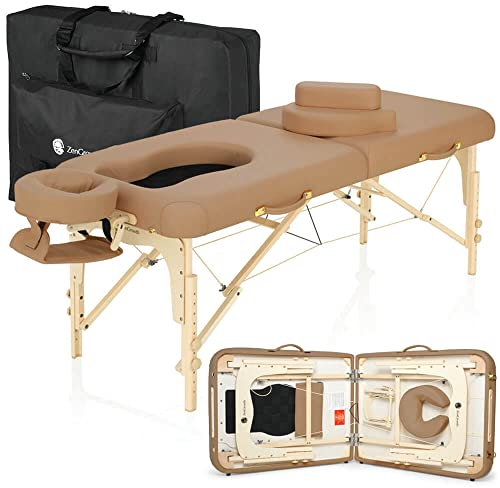 ZenGrowth Schwangerschaft-Massageliege Ipanema 71cm | Mobile Comfort Deluxe | Kofferliege mit Brust- und Bauchausschnitt | Klappbar, Holz (Braun)